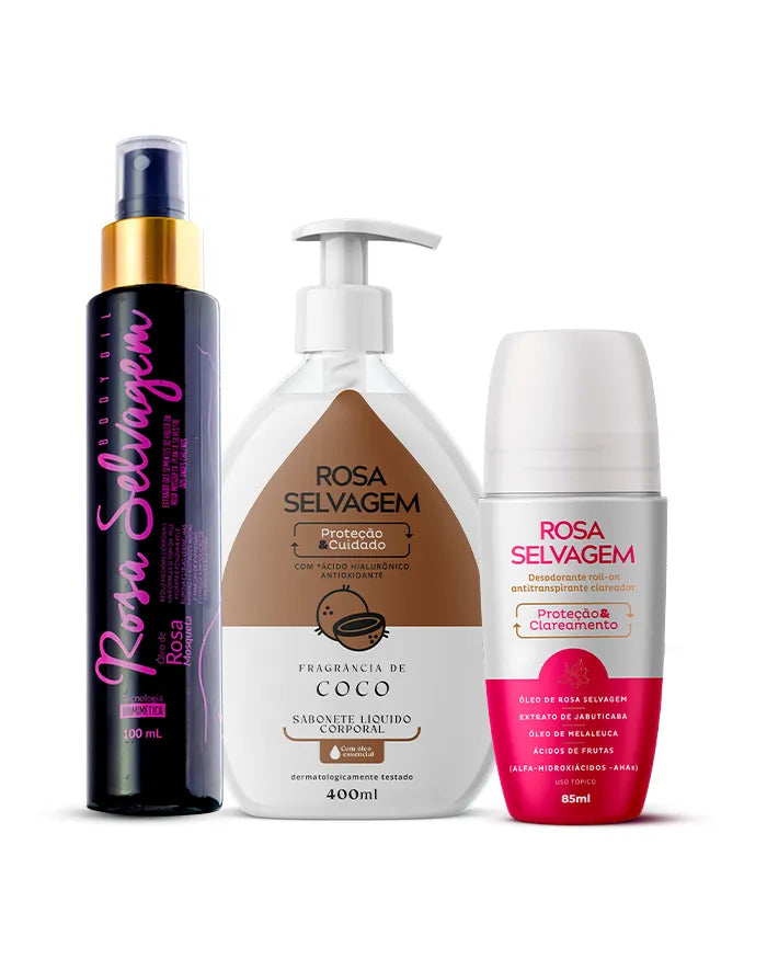 KIT SABONETE LÍQUIDO COCO + ÓLEO + DESODORANTE CLAREADOR