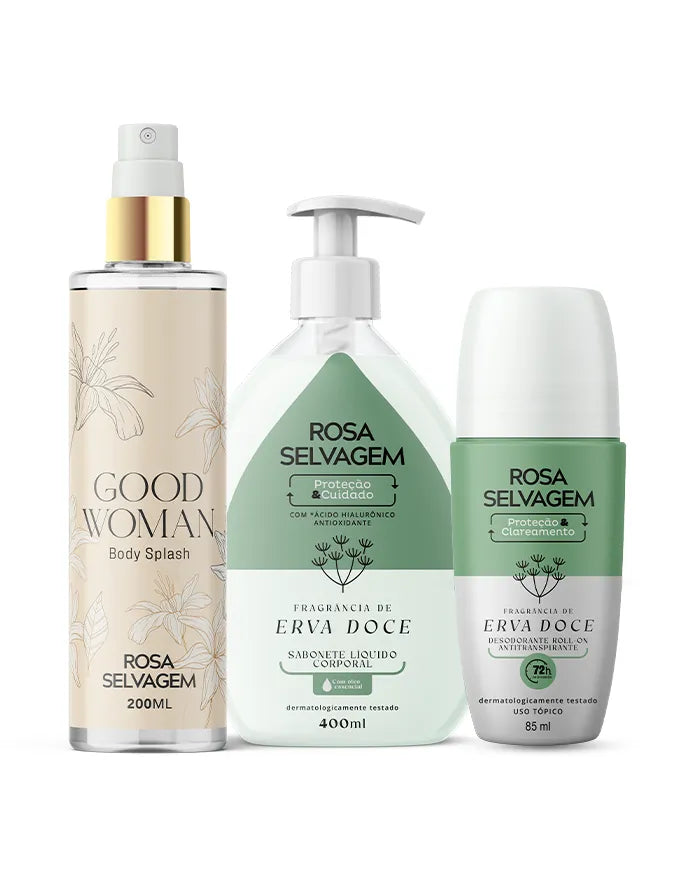 KIT SABONETE LÍQUIDO ERVA DOCE + GOOD WOMAN + DESODORANTE ERVA DOCE